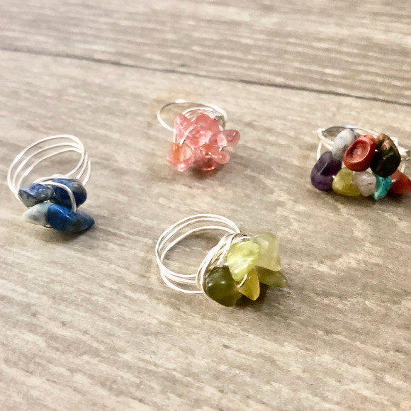 Wire wrapped crystal rings set of 4 - Picture 8 of 8